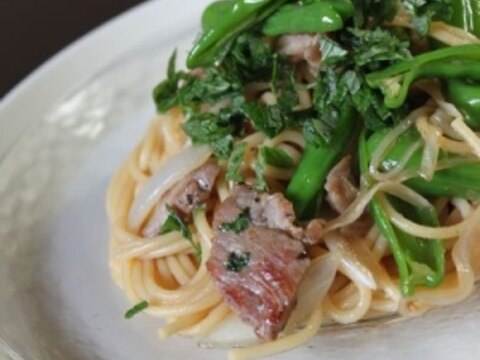 豚ロースとシシトウの梅醤油パスタ